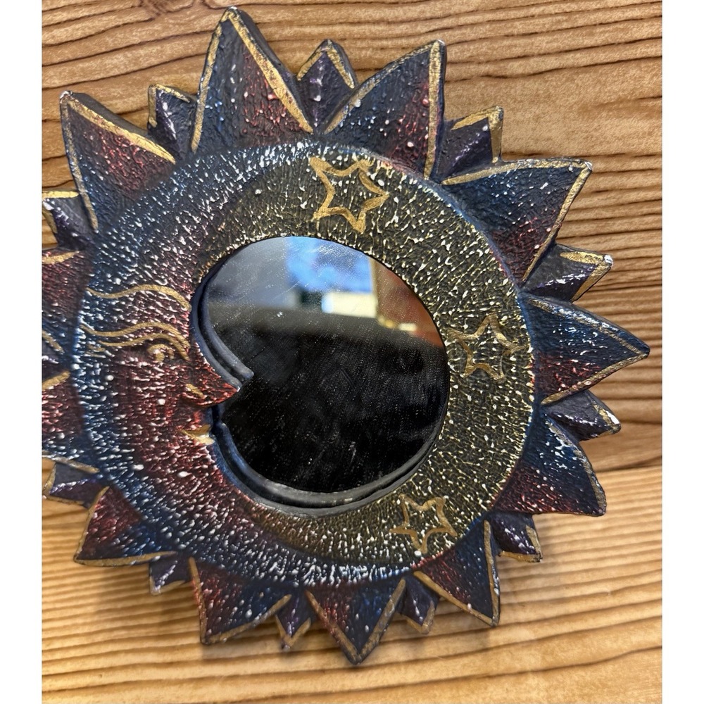 Vtg Celestial Sunburst Mirror Boho Gallery Wall Blue Gold Burgundy Sun 90's